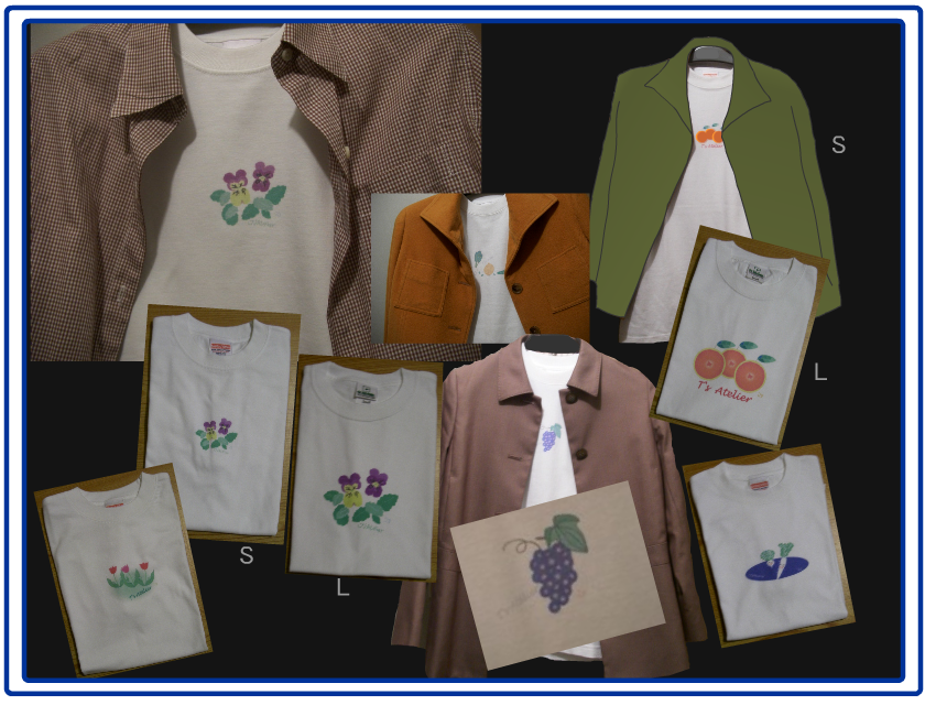 T-shirts with flowers, fruits and vegetables