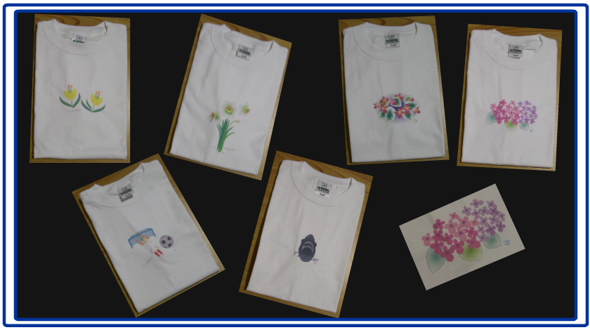 T-shirts with flowers and active objects