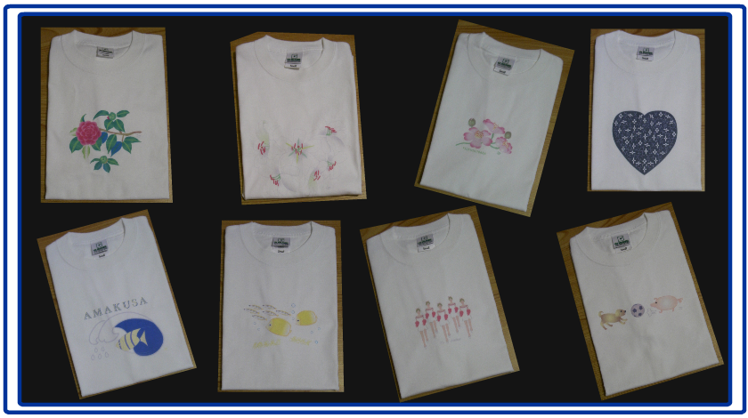 T-shirts with flowers and the sea in the summer